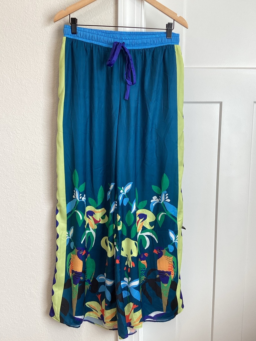 🦜Anthropologie Claire Colin Wide-Leg Pants Celandine NEW Blue Tropical SMALL - Picture 4 of 16